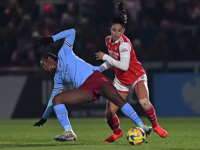 Framed Print : Intense Rivalry: Souza vs. Shaw - Arsenal vs. Manchester City FA Women's League Cup Semi-Final