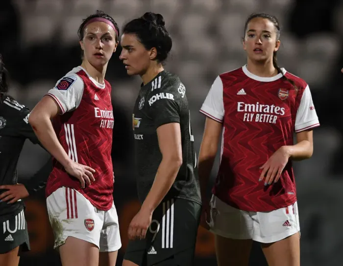 Framed Print : Intense Rivalry Unfolds: Arsenal Women vs Manchester United Women at Empty Meadow Park Amidst the Pandemic