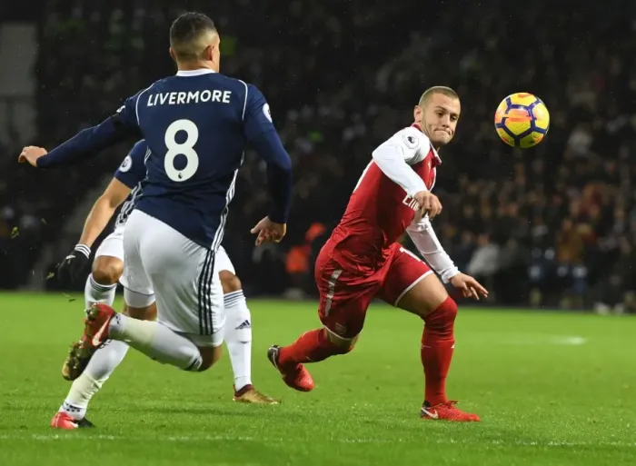 Framed Print : Intense Rivalry: Wilshere vs Livermore Battle at The Hawthorns (2017-18)