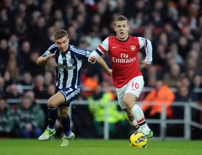 Framed Print : Intense Rivalry: Wilshere vs. Morrison Clash at Arsenal vs. West Brom, 2012-13 Premier League