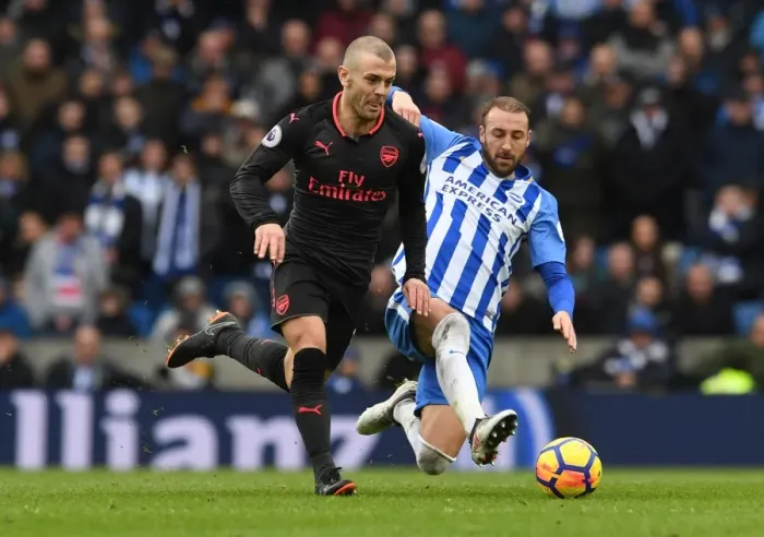 Framed Print : Intense Rivalry: Wilshere vs Murray - Foul Play in the Premier League (Arsenal vs Brighton, 2017-18)