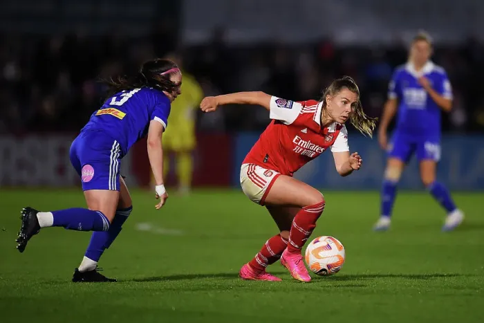 Framed Print : Intense Showdown: Arsenal Women vs Leicester City in FA Women's Super League Framed Print : Intense Showdown: Arsenal Women vs Leicester City in FA Women's Super League