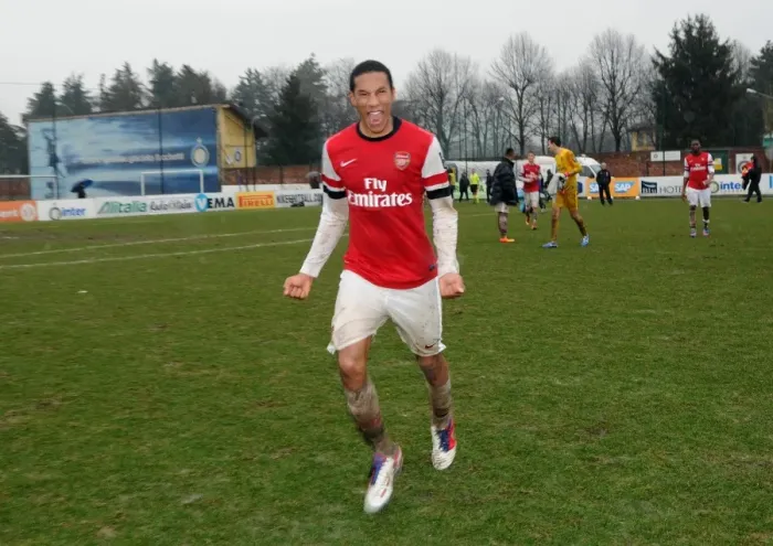 Framed Print : Isaac Hayden (Arsenal) celebrates after the match. Inter Milan U19 0: 1 Arsenal U19