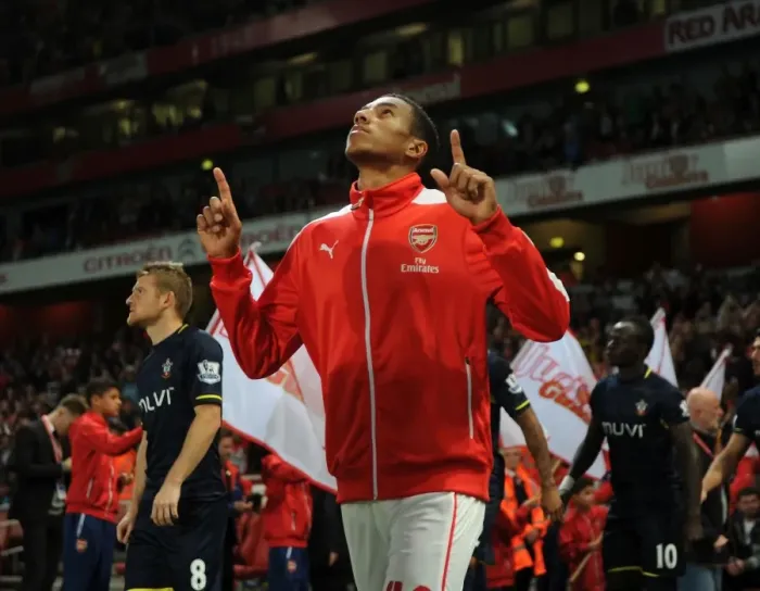 Framed Print : Isaac Hayden: Arsenal's Focused Face-off Against Southampton (Capital One Cup 2014 / 15)