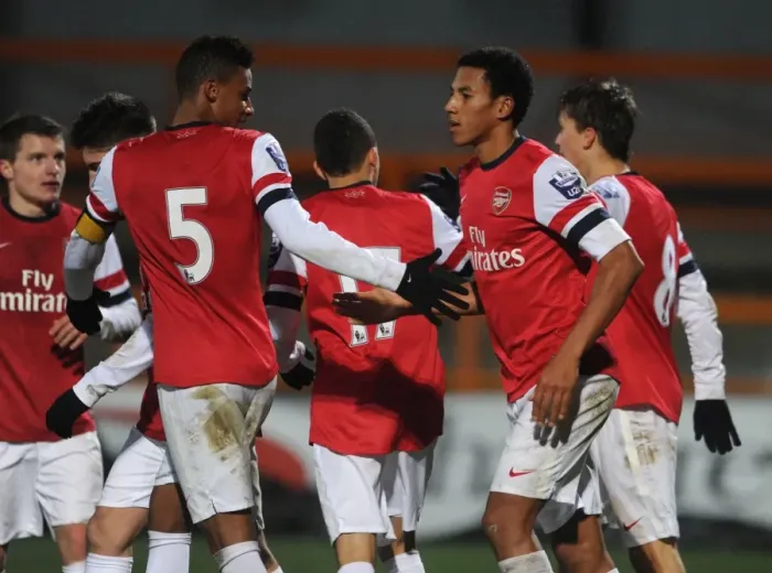 Framed Print : Isaac Hayden celebrates scoring Arsenals 4th goal with Martin Angha. Arsenal U19 4 Framed Print : Isaac Hayden celebrates scoring Arsenals 4th goal with Martin Angha. Arsenal U19 4