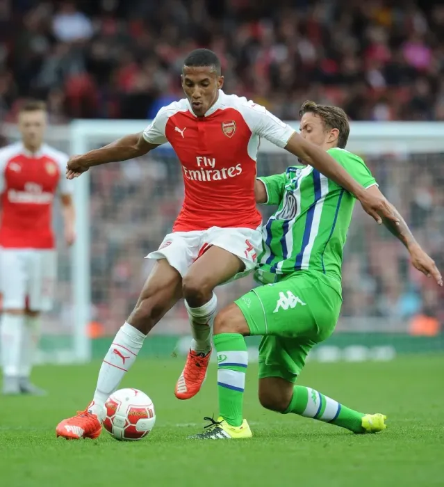 Framed Print : Isaac Hayden vs. Max Kruse: A Battle at the Emirates Cup, 2015