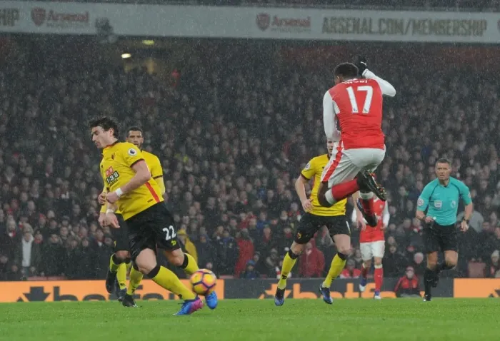 Framed Print : Iwobi's Decisive Strike: Arsenal Clinch Victory Against Watford, Premier League 2016-17