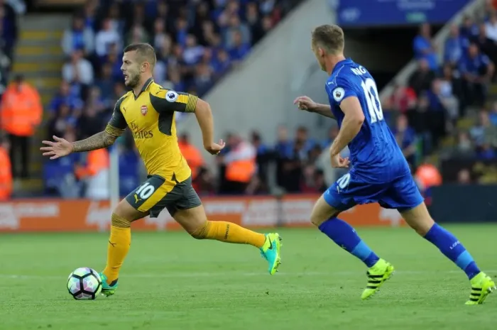 Framed Print : Jack Wilshere: In Action Against Leicester City, Premier League 2016-17 Framed Print : Jack Wilshere: In Action Against Leicester City, Premier League 2016-17