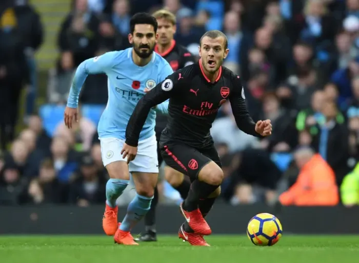 Framed Print : Jack Wilshere in Action: Manchester City vs. Arsenal (2017-18) - Premier League Clash