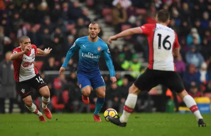 Framed Print : Jack Wilshere in Action: Southampton vs Arsenal, Premier League 2017-18 Framed Print : Jack Wilshere in Action: Southampton vs Arsenal, Premier League 2017-18