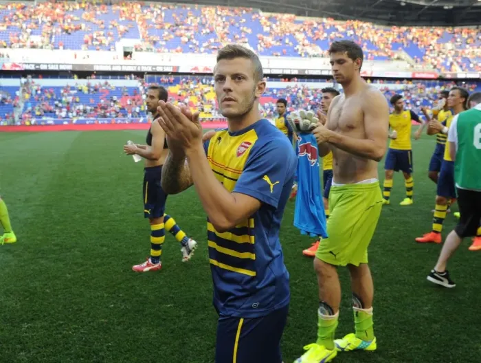 Framed Print : Jack Wilshere Applauds Arsenal Fans after New York Red Bulls Pre-Season Match, 2014