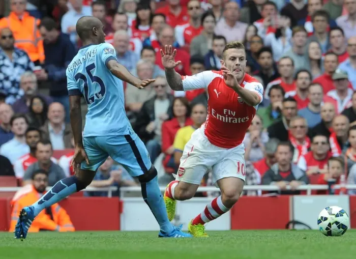 Framed Print : Jack Wilshere (Arsenal) Fernadinho (Man City). Arsenal 2: 2 Manchester City. Barclays Premier League Framed Print : Jack Wilshere (Arsenal) Fernadinho (Man City). Arsenal 2: 2 Manchester City. Barclays Premier League