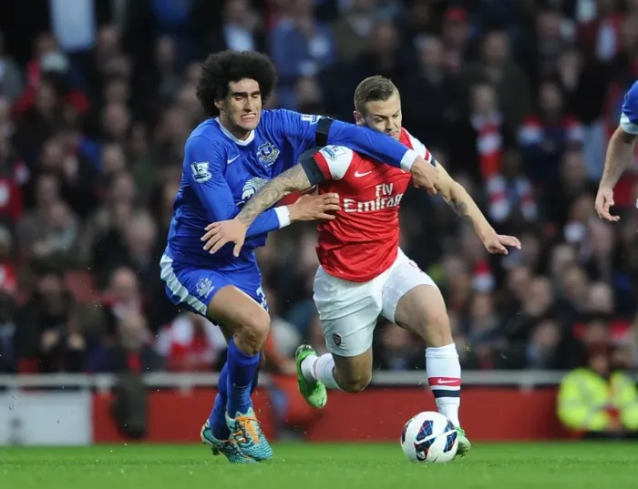 Framed Print : Jack Wilshere (Arsenal) Marouane Fellaini (Everton). Arsenal 0: 0 Everton. Barclays Premier League Framed Print : Jack Wilshere (Arsenal) Marouane Fellaini (Everton). Arsenal 0: 0 Everton. Barclays Premier League