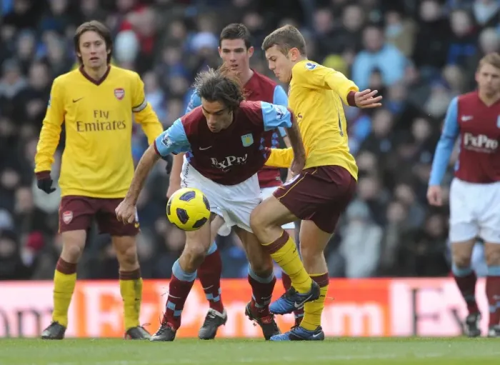Framed Print : Jack Wilshere (Arsenal) Robert Pires (Villa). Aston Villa 2: 4 Arsenal. Barclays Premier League