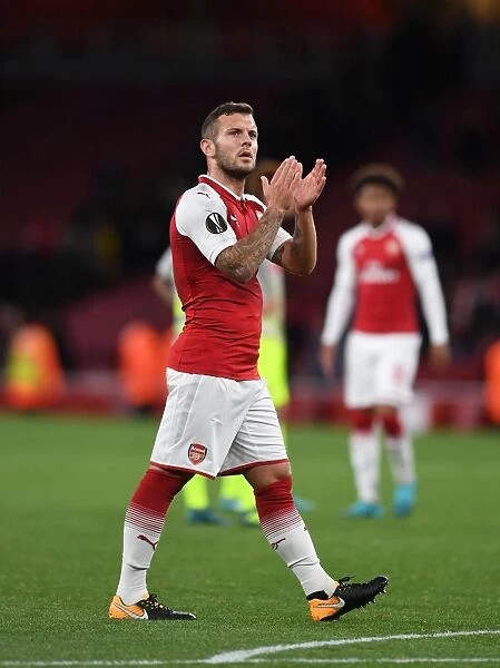 Jack Wilshere Celebrates with Arsenal Fans after Europa League Victory over FC Köln