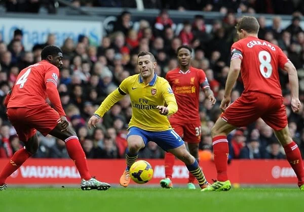 Jack Wilshere Charges Past Kolo Toure and Steven Gerrard in Intense Liverpool vs. Arsenal Clash