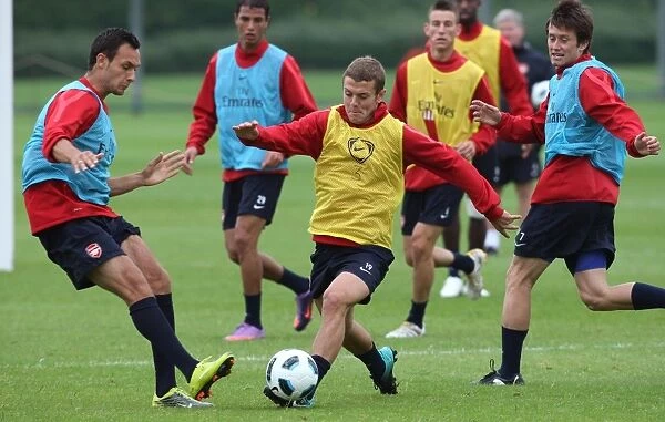 Jack Wilshere and Nacer Barazite (Arsenal). Arsenal Training Session. Arsenal Training Ground