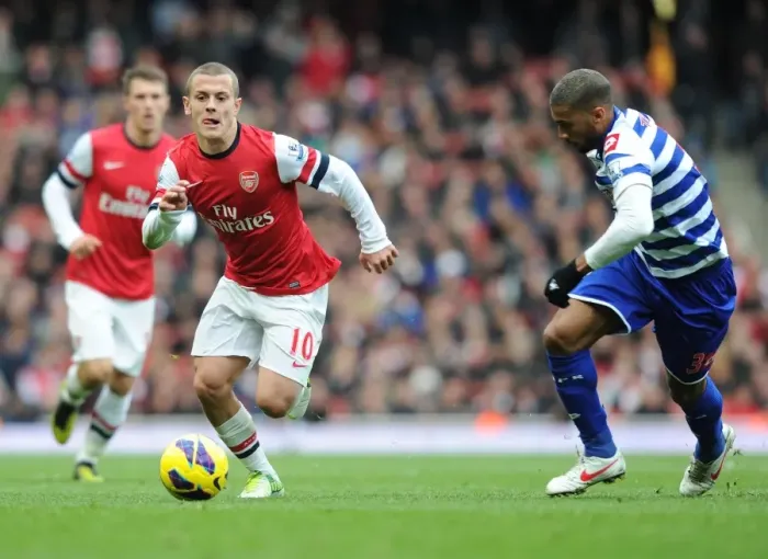 Framed Print : Jack Wilshere Outmaneuvers Armand Traore: Arsenal vs. Queens Park Rangers, 2012-13 Premier League Framed Print : Jack Wilshere Outmaneuvers Armand Traore: Arsenal vs. Queens Park Rangers, 2012-13 Premier League