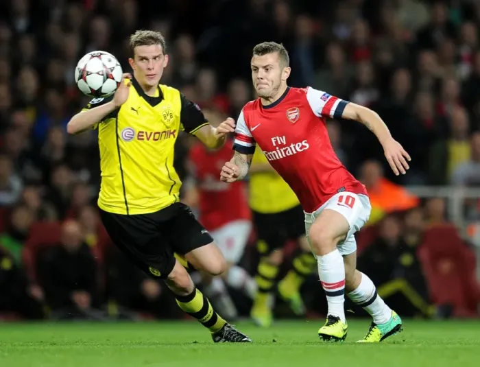 Framed Print : Jack Wilshere Outmaneuvers Sven Bender: Arsenal vs Borussia Dortmund, UEFA Champions League, 2013 Framed Print : Jack Wilshere Outmaneuvers Sven Bender: Arsenal vs Borussia Dortmund, UEFA Champions League, 2013