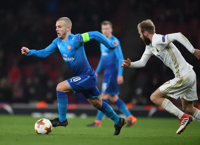 Framed Print : Jack Wilshere Overpowers Curtis Edwards: Arsenal vs Östersunds FK, UEFA Europa League