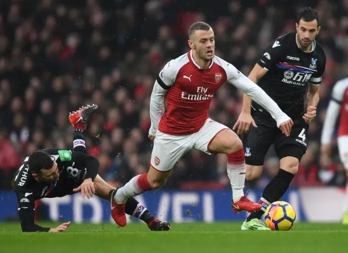 Framed Print : Jack Wilshere Overpowers Milivojevic and McArthur: Arsenal vs Crystal Palace, Premier League 2017-18