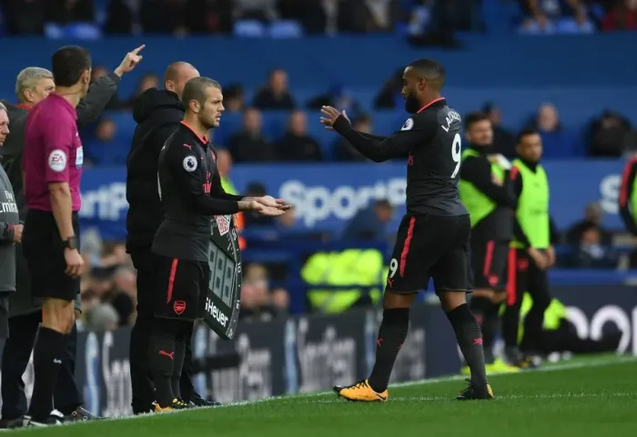 Framed Print : Jack Wilshere Replaces Alexandre Lacazette: Everton vs Arsenal, Premier League 2017-18