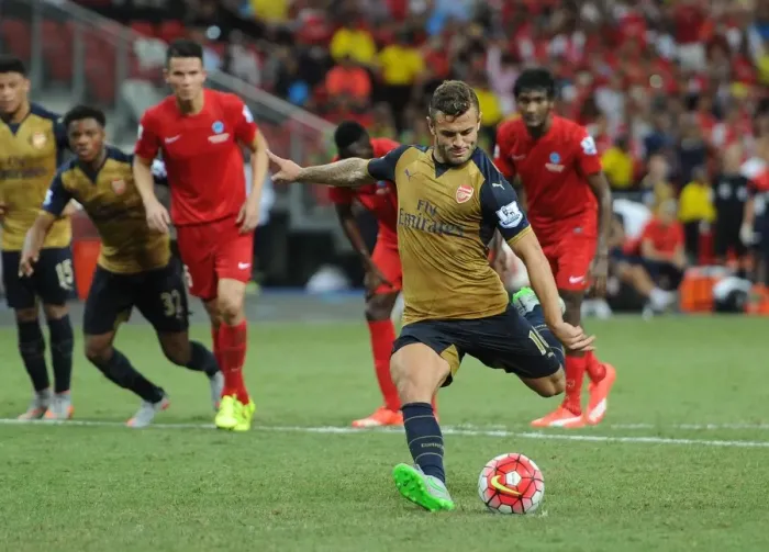 Framed Print : Jack Wilshere Scores Arsenal's Second Goal at 2015 Barclays Asia Trophy in Singapore
