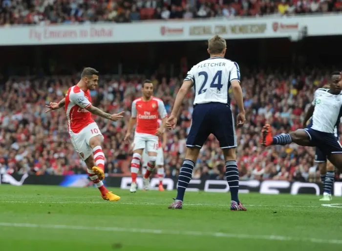 Framed Print : Jack Wilshere Scores the Decisive Goal: Arsenal's Victory over West Bromwich Albion, Premier League 2014 / 15
