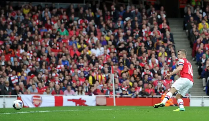 Framed Print : Jack Wilshere Scores First Goal: Arsenal vs Norwich City, 2013-14 Premier League Framed Print : Jack Wilshere Scores First Goal: Arsenal vs Norwich City, 2013-14 Premier League