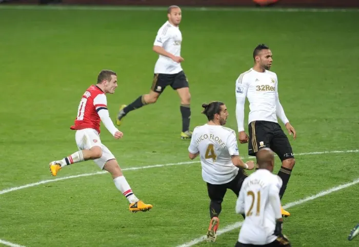 Framed Print : Jack Wilshere Scores the Winner: Arsenal vs Swansea FA Cup Replay, 2013