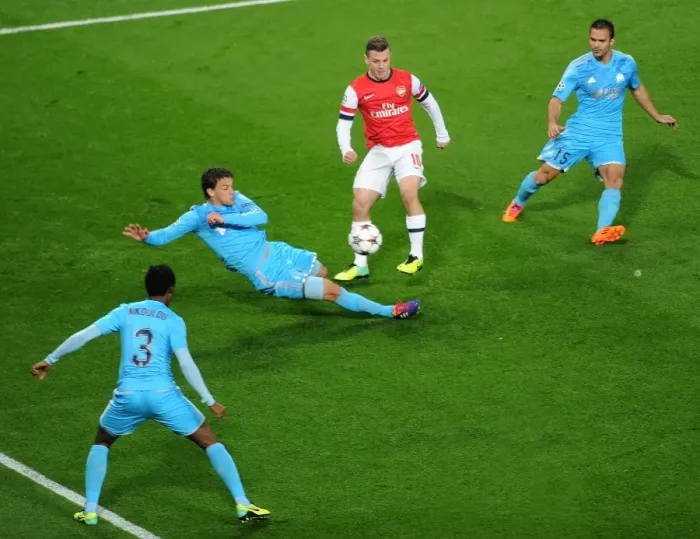 Framed Print : Jack Wilshere Scores the Winning Goal: Arsenal vs. Olympique de Marseille, UEFA Champions League, 2013