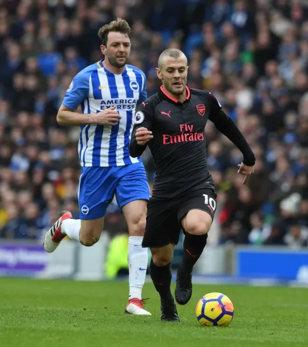 Framed Print : Jack Wilshere vs Dale Stephens: Battle in the Midfield - Brighton vs Arsenal, Premier League 2017-18