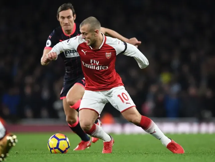 Framed Print : Jack Wilshere vs. Dean Whitehead: Clash at the Emirates - Arsenal v Huddersfield Town, Premier League 2017-18