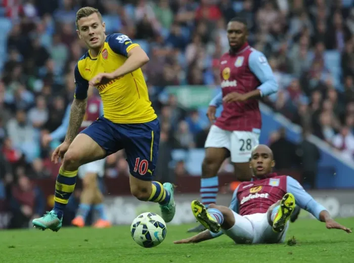 Framed Print : Jack Wilshere vs Fabian Delph: Intense Battle in Aston Villa vs Arsenal (2014-15)