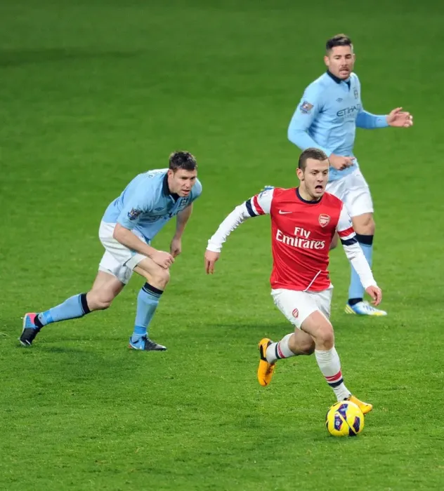 Framed Print : Jack Wilshere vs. Gareth Barry, Javi Garcia: Battle in Midfield - Arsenal v Manchester City, Premier League 2012-13