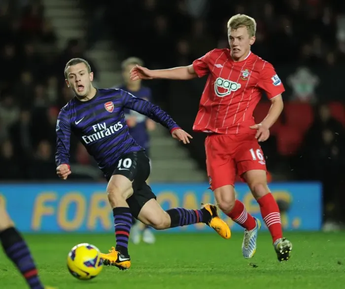 Framed Print : Jack Wilshere vs. James Ward-Prowse: Intense Midfield Battle at Southampton v Arsenal (2012-13) Framed Print : Jack Wilshere vs. James Ward-Prowse: Intense Midfield Battle at Southampton v Arsenal (2012-13)