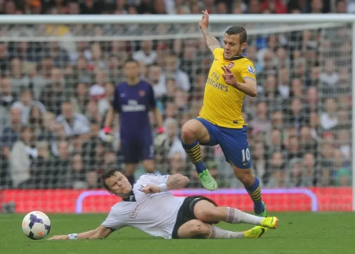 Framed Print : Jack Wilshere vs John Arne Riise: Battle at Craven Cottage, Fulham vs Arsenal, Premier League 2013-14