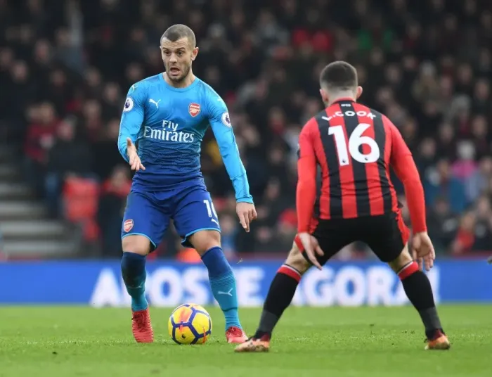 Framed Print : Jack Wilshere vs. Lewis Cook: Battle in the Midfield - AFC Bournemouth vs. Arsenal (2017-18)
