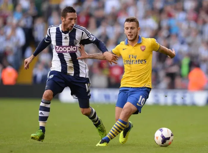 Framed Print : Jack Wilshere vs Morgan Amalfitano: Battle in the Midfield - West Bromwich Albion vs Arsenal (2013-14)