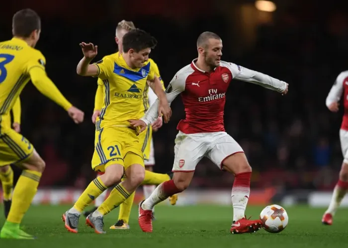 Framed Print : Jack Wilshere vs. Stanislav Dragun: A Europa League Showdown