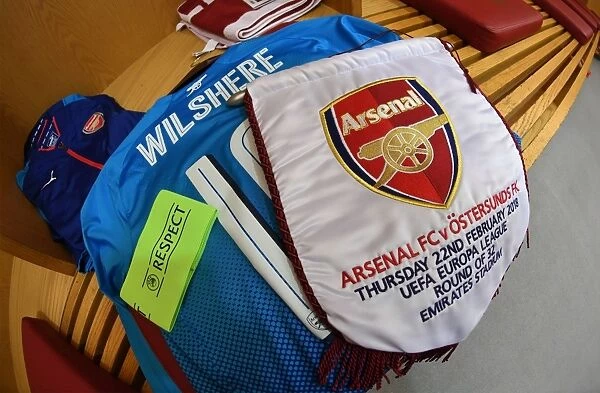 Jack Wilshere's Arsenal Shirt and Match Pennant on Display - Arsenal vs Östersunds FK (2017-18)