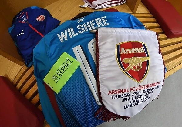 Jack Wilshere's Arsenal Shirt and Match Pennant (Arsenal v Östersunds FK, 2017-18)