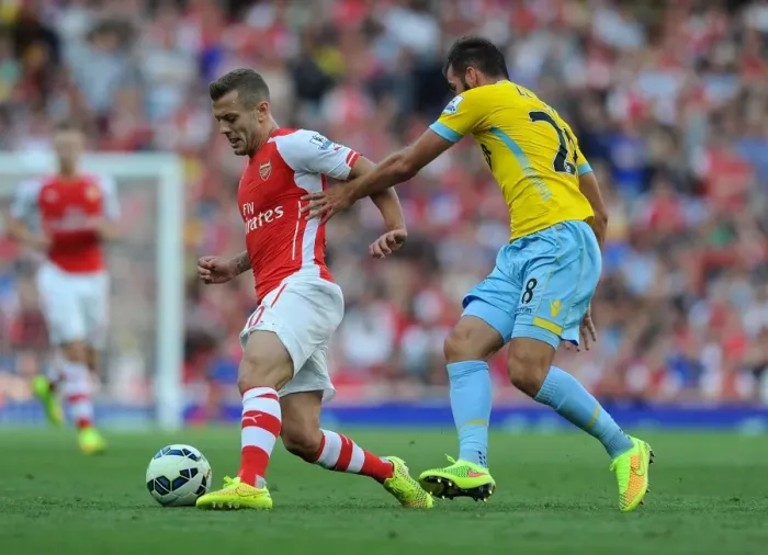 Framed Print : Jack Wilshere's Dazzling Skill: Outmaneuvering Joe Ledley for Arsenal vs Crystal Palace in the Premier League, 2014 / 15 Framed Print : Jack Wilshere's Dazzling Skill: Outmaneuvering Joe Ledley for Arsenal vs Crystal Palace in the Premier League, 2014 / 15