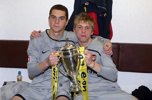 James Shea and Charlie Mann (Arsenal) with the youth cup trophy