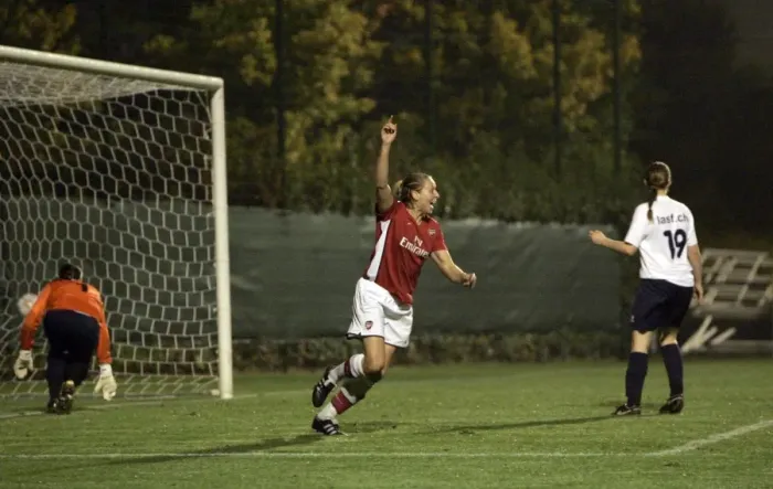 Framed Print : Jayne Ludlow celebrates scoring her 1st goal Arsenals 4th Framed Print : Jayne Ludlow celebrates scoring her 1st goal Arsenals 4th