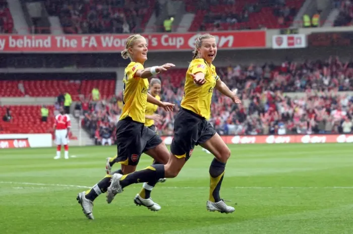 Framed Print : Jayne Ludlow and Katie Chapman: Celebrating Arsenal's Second Goal in FA Cup Final Victory Framed Print : Jayne Ludlow and Katie Chapman: Celebrating Arsenal's Second Goal in FA Cup Final Victory