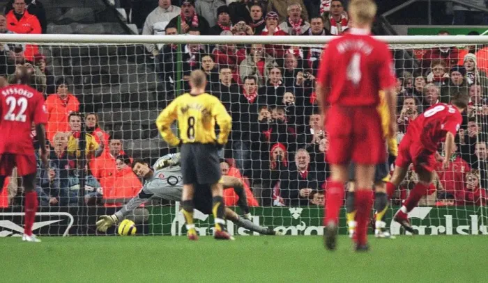 Framed Print : Jens Lehmann (Arsenal) saves Steven Gerrard (Liverpool) penalty