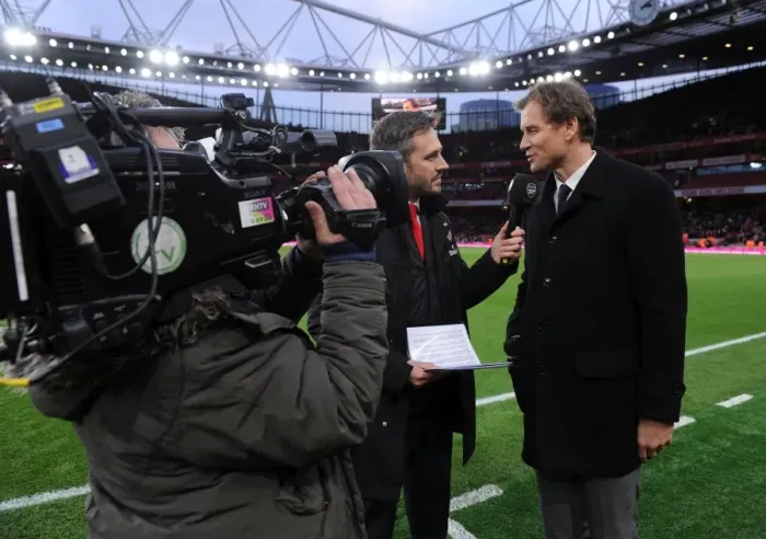 Framed Print : Jens Lehmann Interviewed at Arsenal vs AFC Bournemouth: Premier League Clash at Emirates Stadium