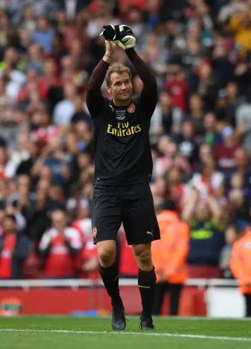 Framed Print : Jens Lehmann's Unforgettable Moment: Scoring the Penalty for Arsenal Legends Against Real Madrid Legends (2018)