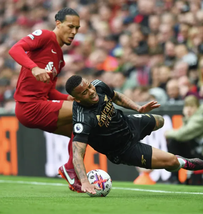 Framed Print : Jesus vs. Van Dijk: A Premier League Showdown at Anfield, 2022-23